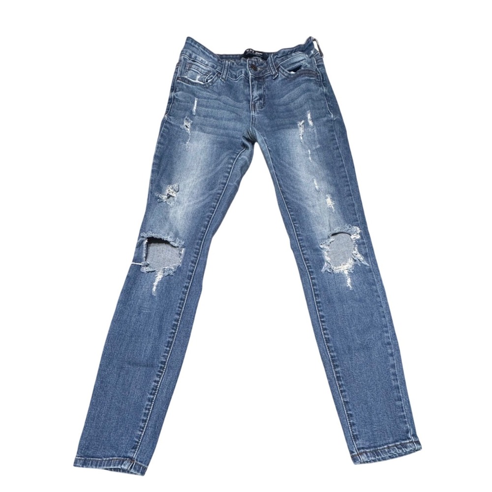 Wax Jean Skinny Jeans Womens Size 3 Distressed Ripped Blue Medium Wash Denim